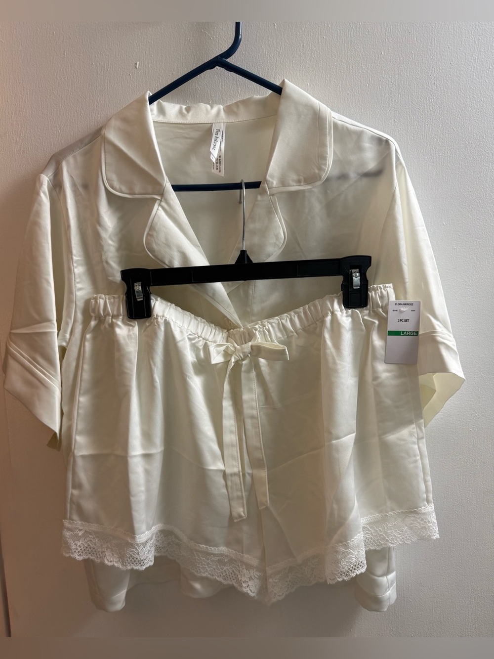 Flora Nikrooz Ivory Satin Short Pajama Set with Lace